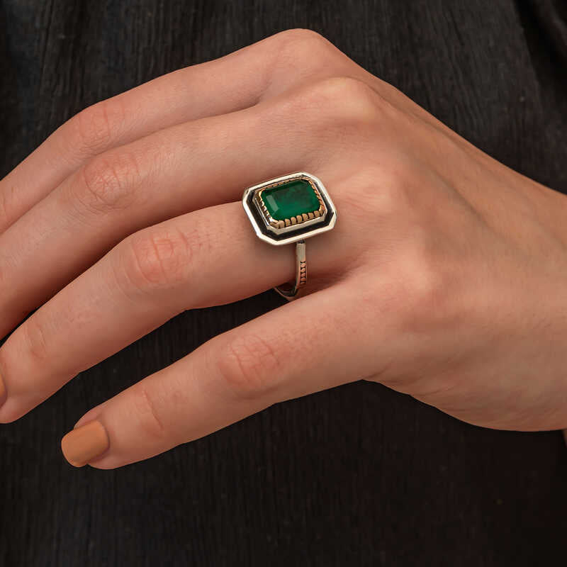 Green Stone Authentic Women's Silver Ring