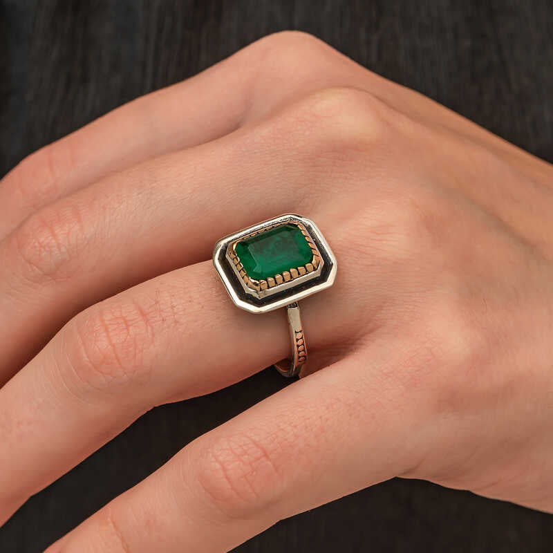 Green Stone Authentic Women's Silver Ring