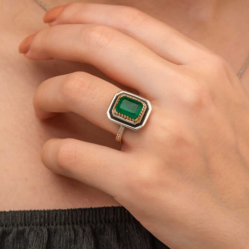 Green Stone Authentic Women's Silver Ring