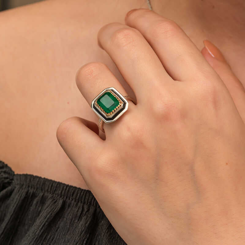 Green Stone Authentic Women's Silver Ring