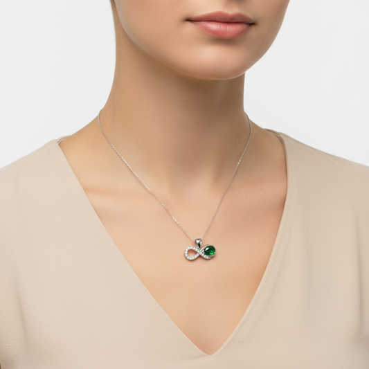 Grüner Stein Infinity Damen Silber Halskette
