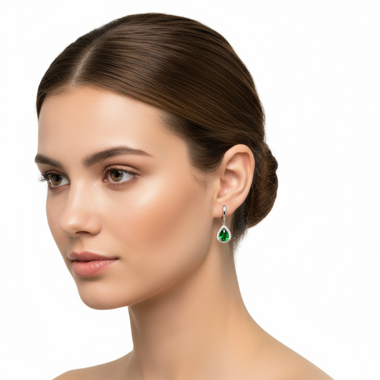 Green Zircon Stone Drop Women's Silver Earrings