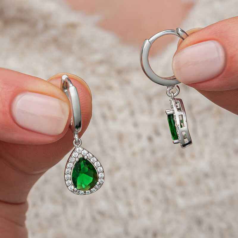 Green Zircon Stone Drop Women's Silver Earrings