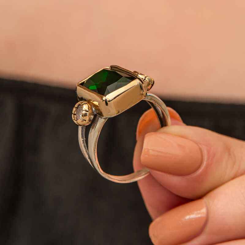 Green Zircon Stone Authentic Women's Silver Ring