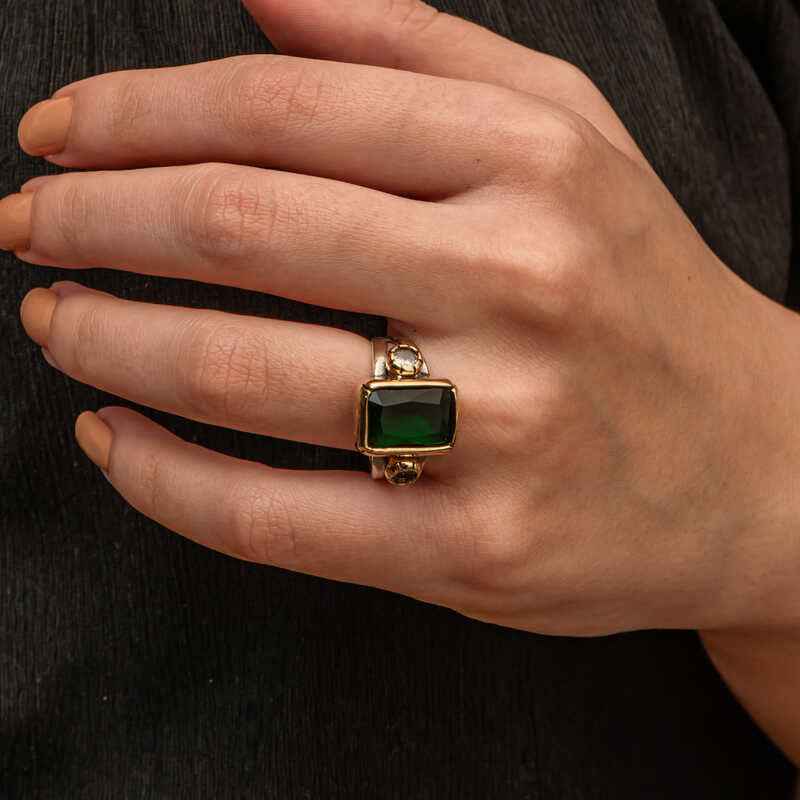 Green Zircon Stone Authentic Women's Silver Ring