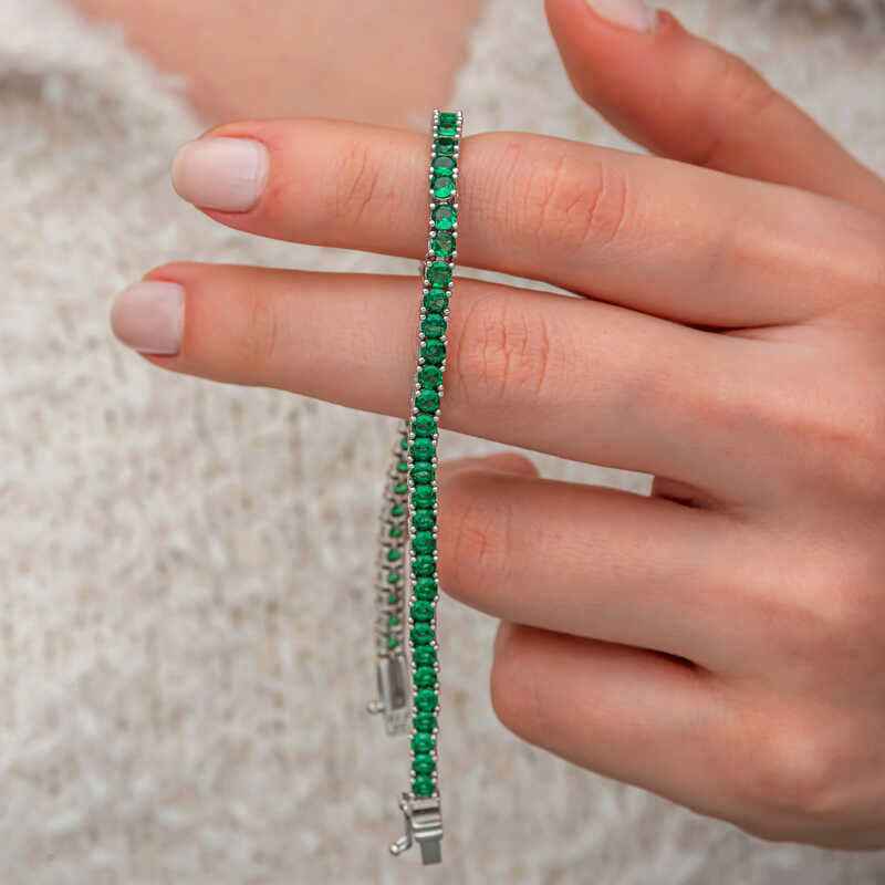 Green Zircon Channel Set Women's Silver Bracelet