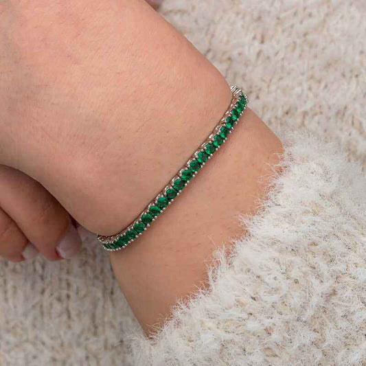 Green Zircon Channel Set Women's Silver Bracelet