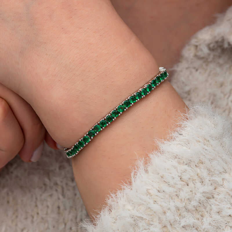 Green Zircon Channel Set Women's Silver Bracelet