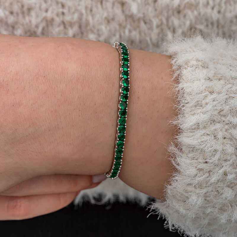 Green Zircon Channel Set Women's Silver Bracelet