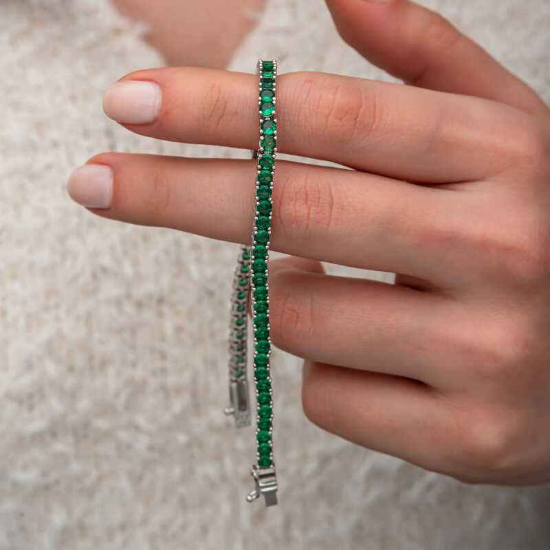 Green Zircon Channel Set Women's Silver Bracelet