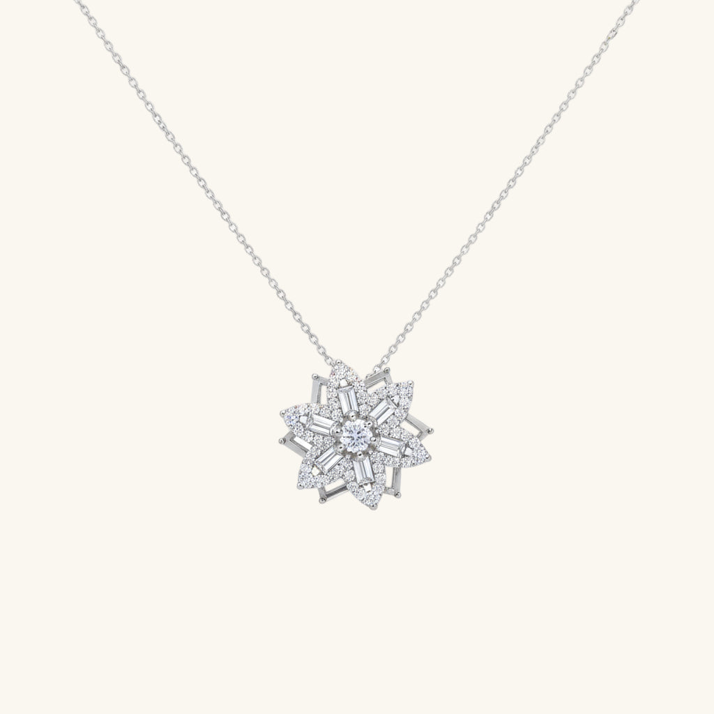 Star Baguette Stone Rotating Stress Women's Silver Necklace