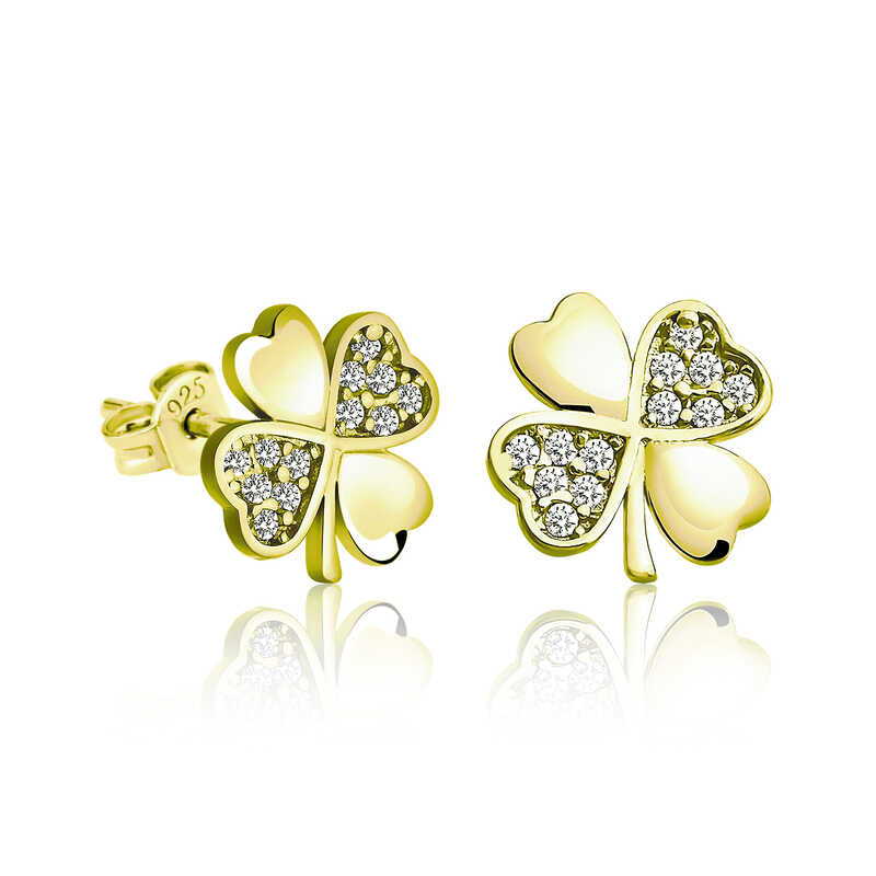 Clover Women's Gold Plated Silver Earrings