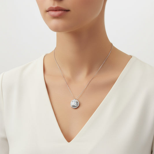 Round Bezel Single Stone Silver Necklace