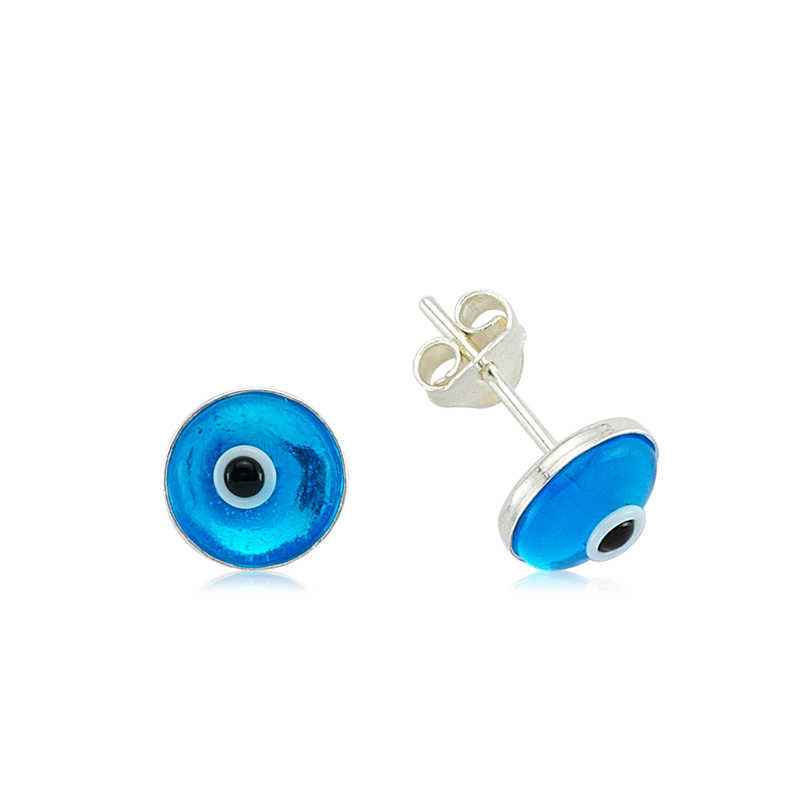Round Evil Eye Stud Women's Silver Earrings