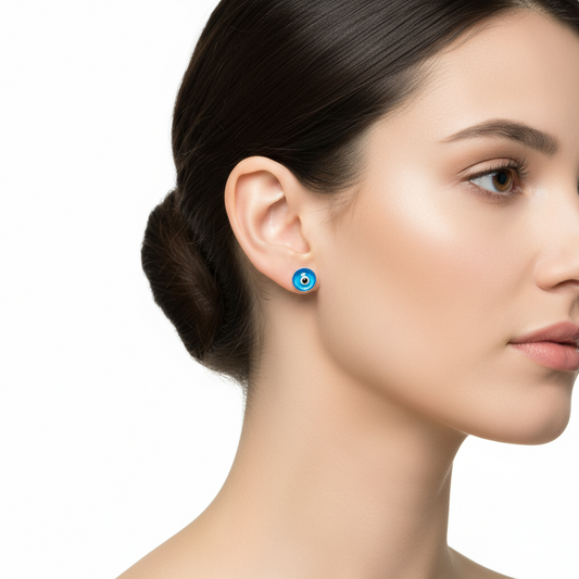 Boucles d'oreilles rondes en argent pour femme avec mauvais œil