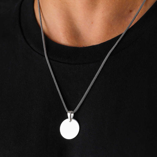 Round Plaque Silver Necklace