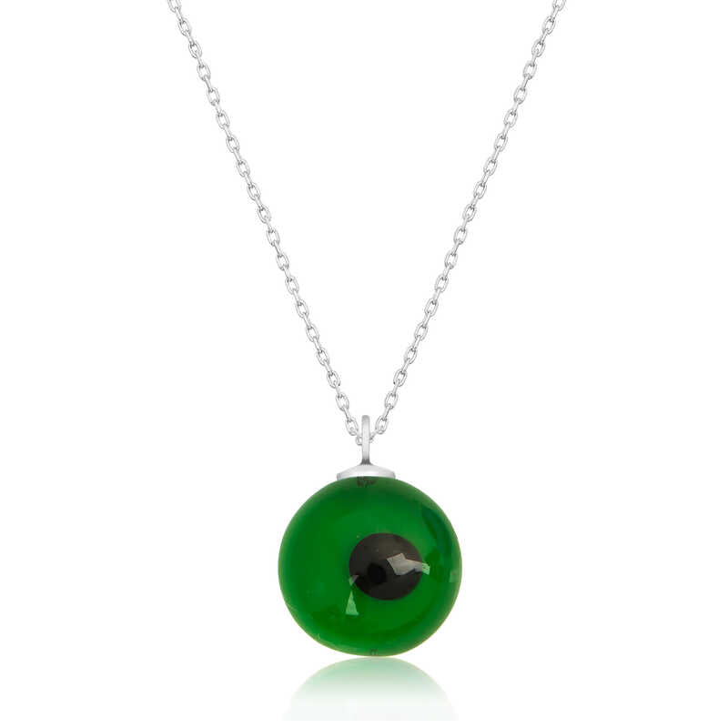Collier rond en argent pour femme avec mauvais œil vert