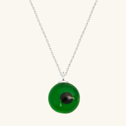 Runde grüne Evil Eye Damen Silber Halskette