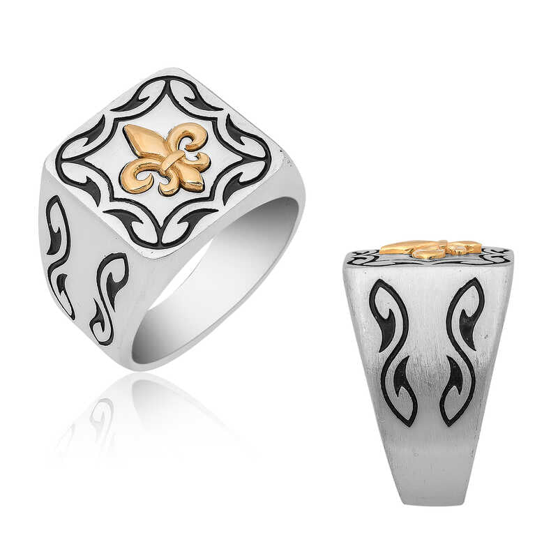 Bague en argent pour homme à motif de fleur de lys