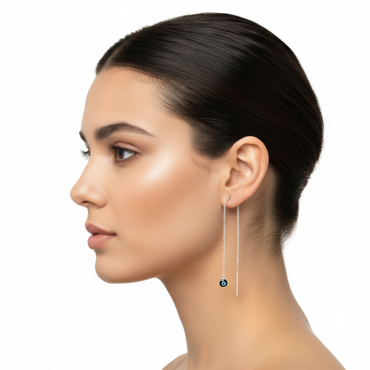 Boucles d'oreilles chaîne en argent bleu marine avec mauvais œil