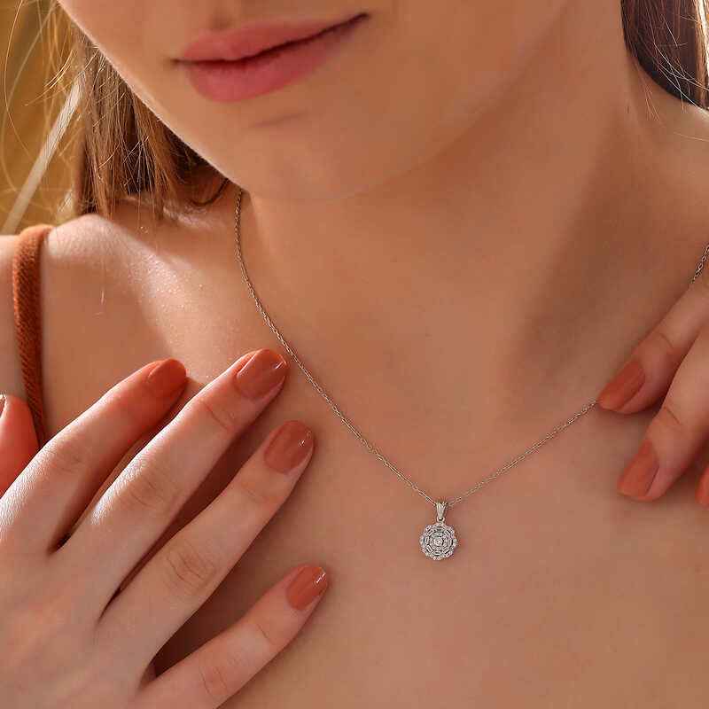 Zircon Stone Flower Women's Silver Necklace