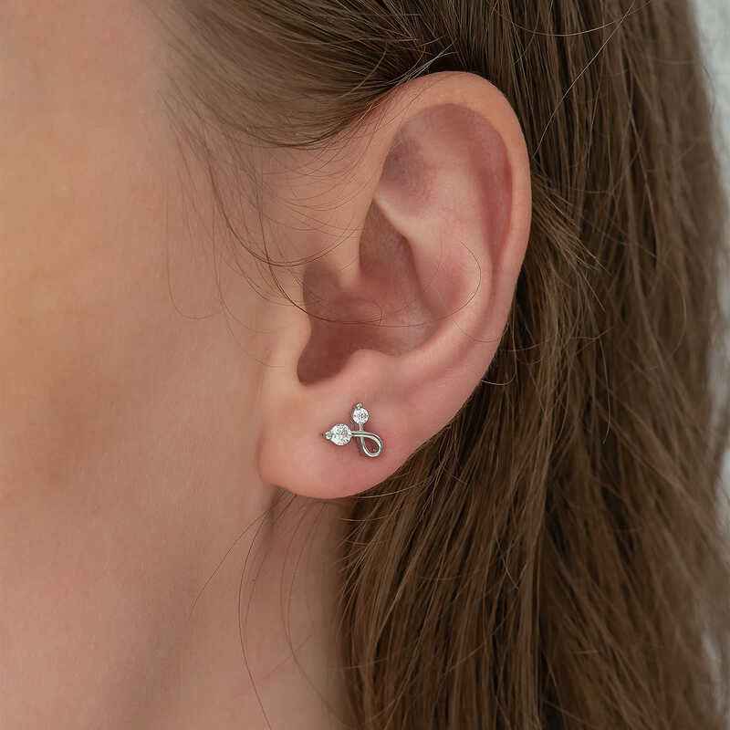 Zircon Stone Stud Women's Silver Earrings