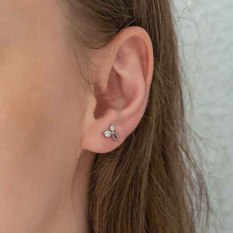 Zircon Stone Stud Women's Silver Earrings