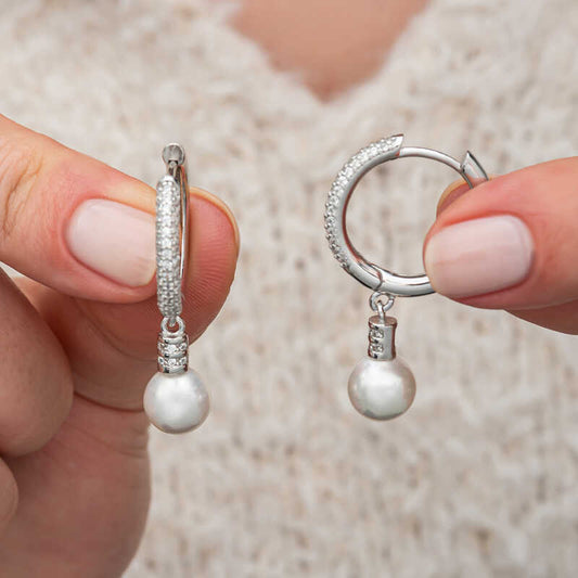 Boucles d'oreilles créoles en argent pour femme, pierres de zircon et perles