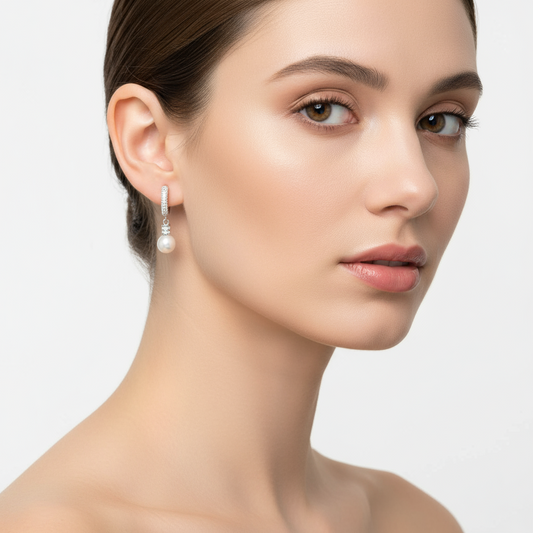 Boucles d'oreilles créoles en argent pour femme, pierres de zircon et perles