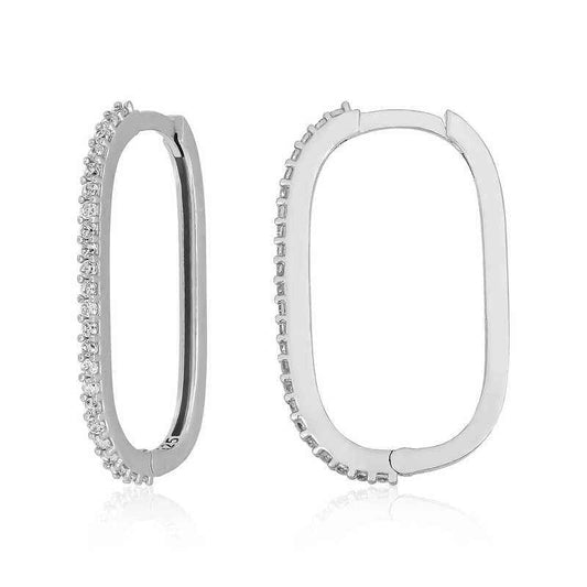 Zircon Stone Hoop Silver Earrings