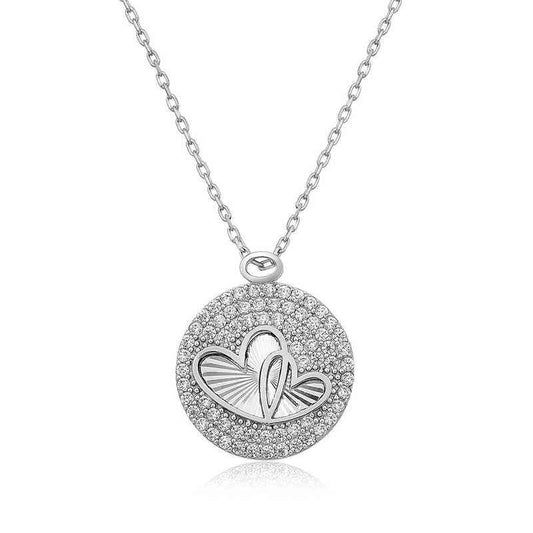 Zircon Stone Two Heart Women's Silver Necklace