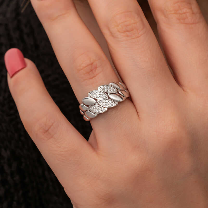 Zircon Stone Women's Silver Ring