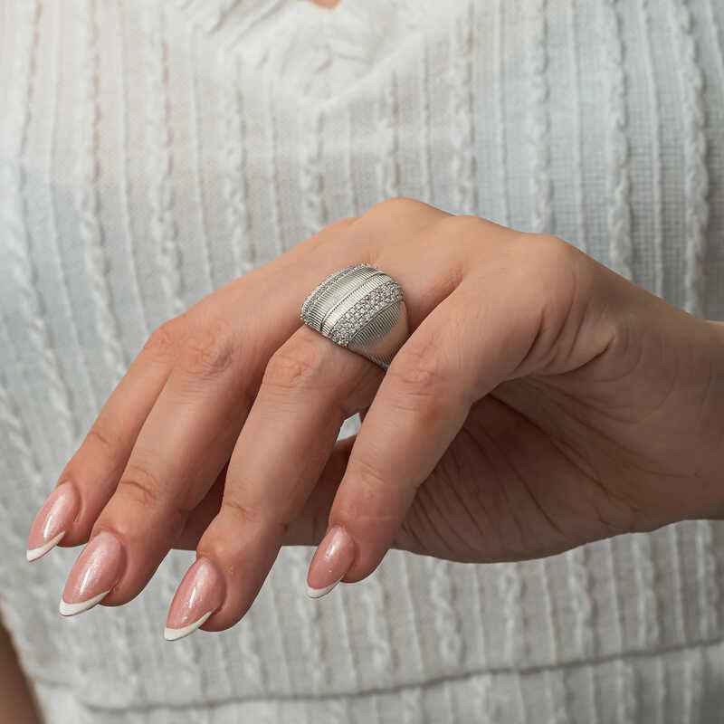 Zircon Stone Women's Silver Ring