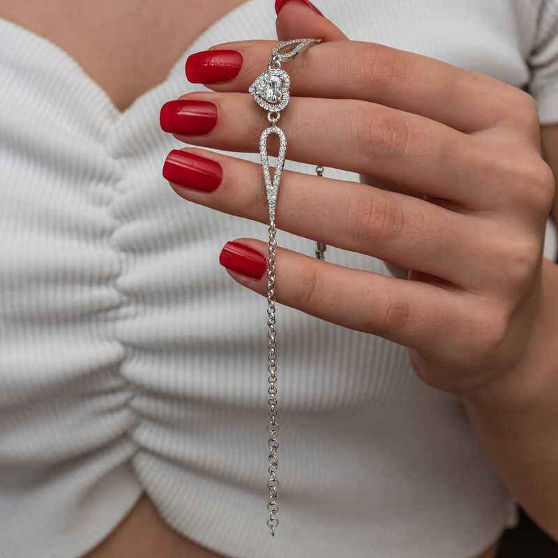 Zircon Stone Heart Women's Silver Bracelet