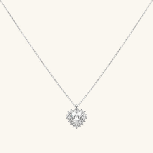 Zirkon Stein Herz Damen Silber Halskette