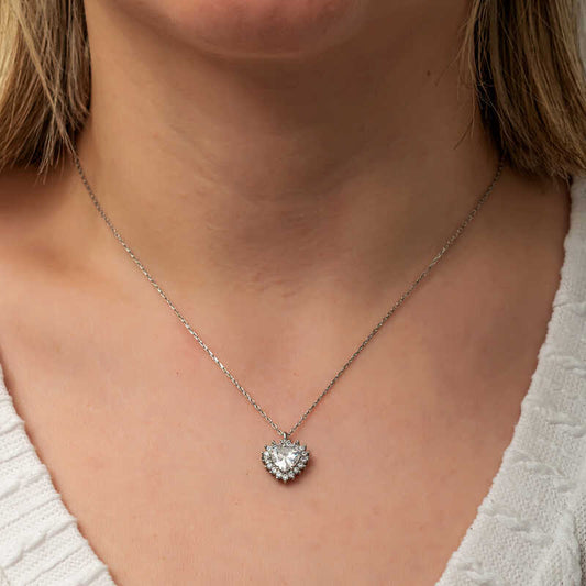 Zirkon Stein Herz Damen Silber Halskette