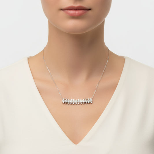 Zircon Stone Square Bar Women's Silver Necklace