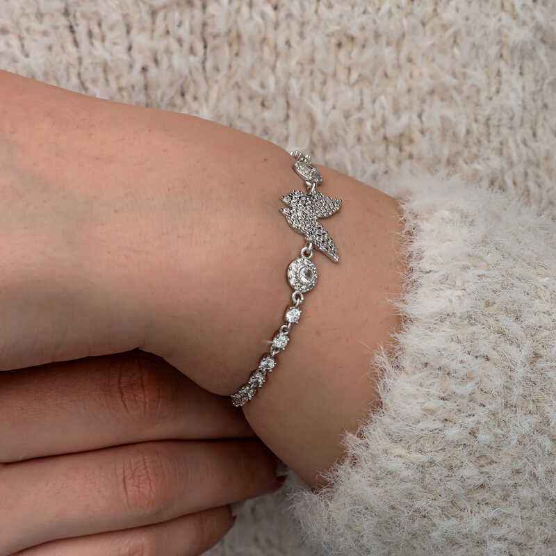 Zircon Stone Butterfly Women's Silver Bracelet