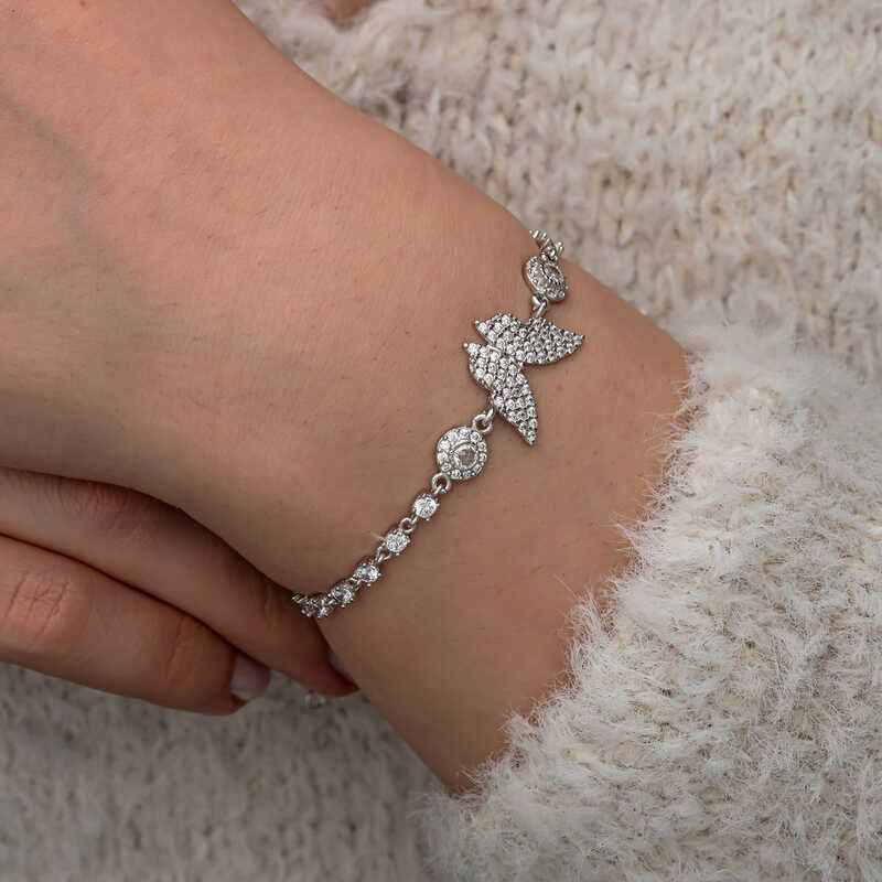 Zircon Stone Butterfly Women's Silver Bracelet