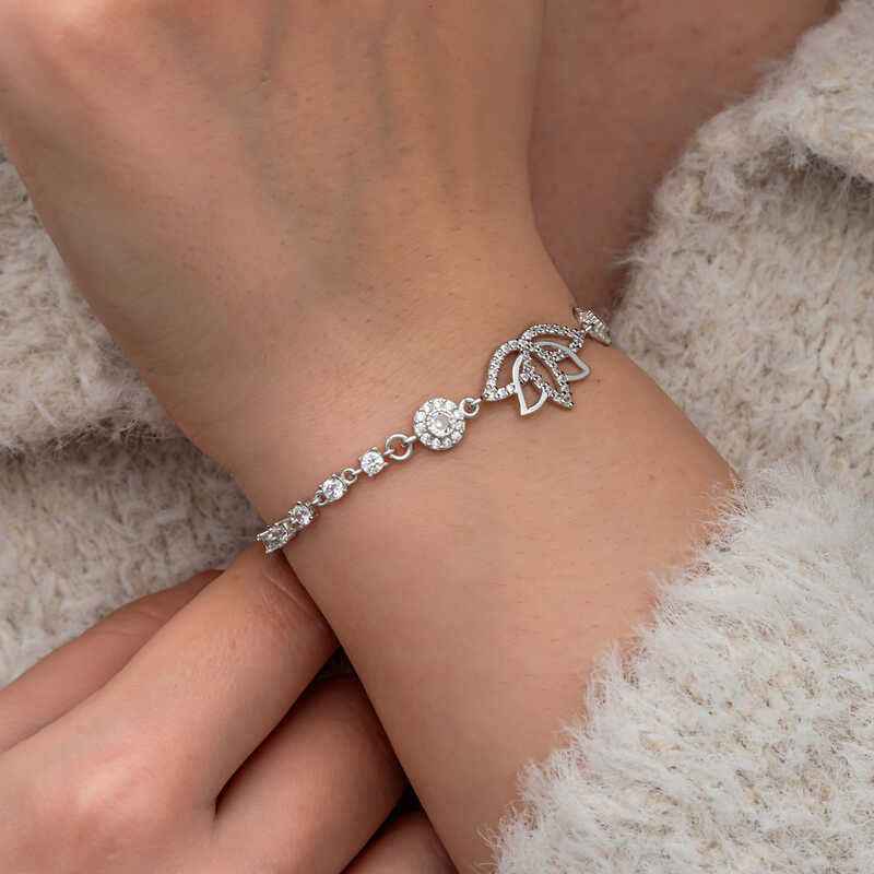 Zircon Stone Lotus Women's Silver Bracelet