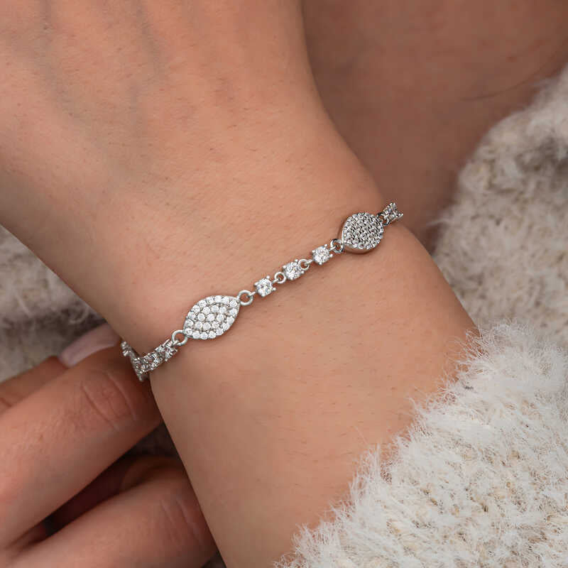 Zircon Stone Shuttle Women's Silver Bracelet