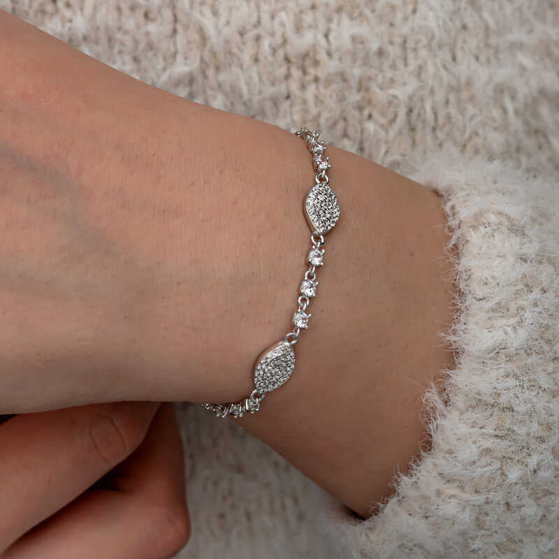 Zircon Stone Shuttle Women's Silver Bracelet