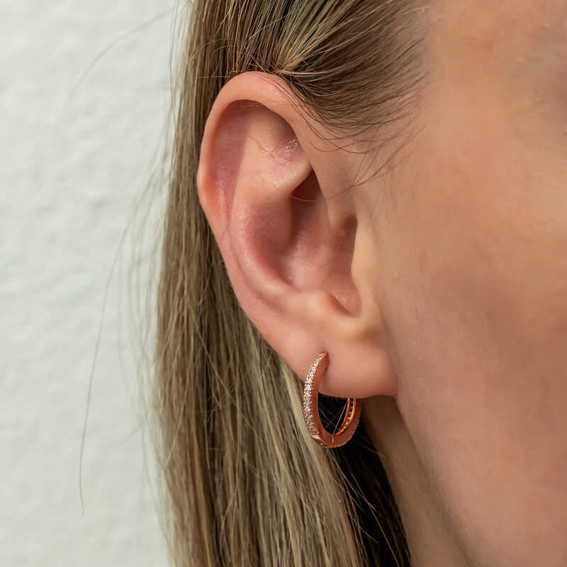 Zircon Stone Rose Gold Plated Oval Silver Earrings