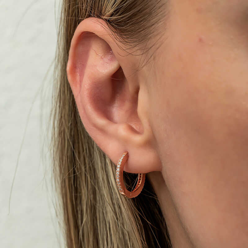 Zircon Stone Rose Gold Plated Oval Silver Earrings