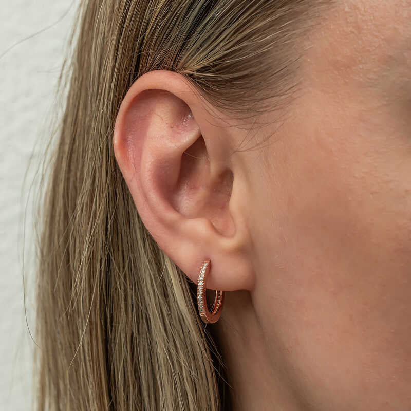 Zircon Stone Rose Gold Plated Oval Silver Earrings