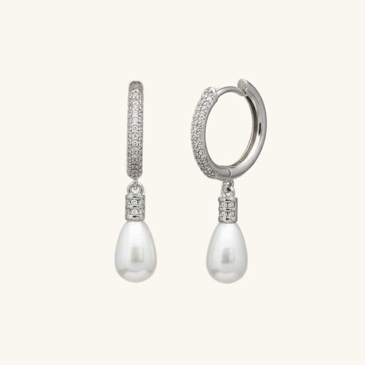 Zircon Stone Drop Pearl Dangle Women's Silver Earrings
