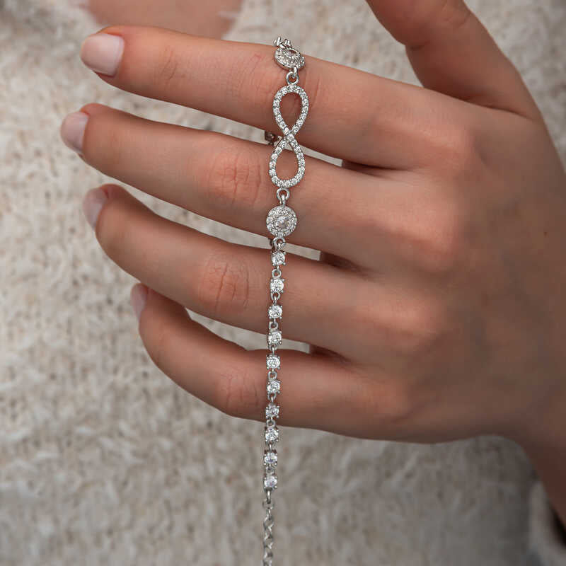 Zircon Stone Infinity Women's Silver Bracelet