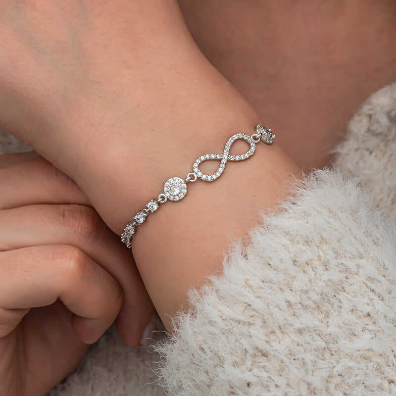 Zircon Stone Infinity Women's Silver Bracelet