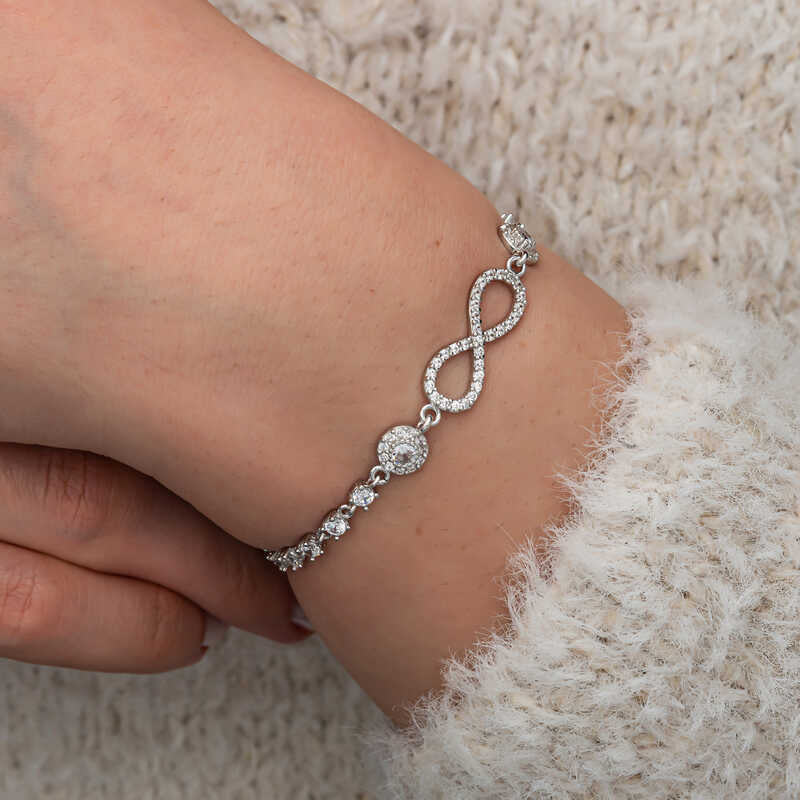 Zircon Stone Infinity Women's Silver Bracelet