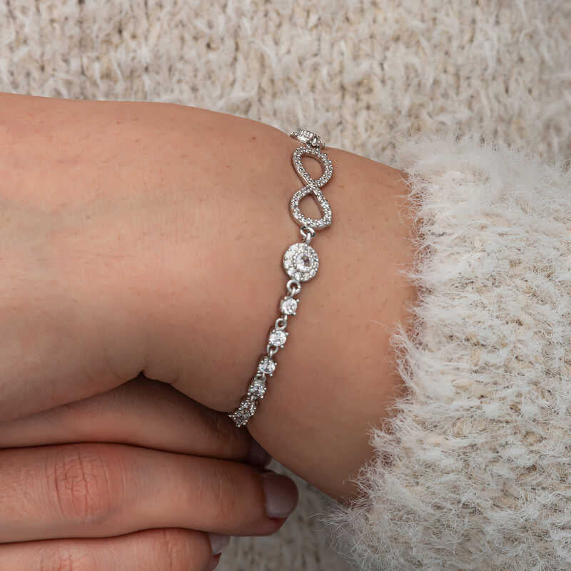 Zircon Stone Infinity Women's Silver Bracelet